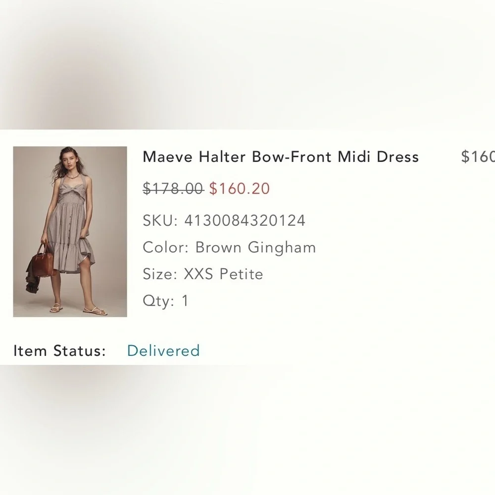 MAEVE ANTHRO Halter Bow Front Midi Brown Gingham Dress Size XXSP EUC